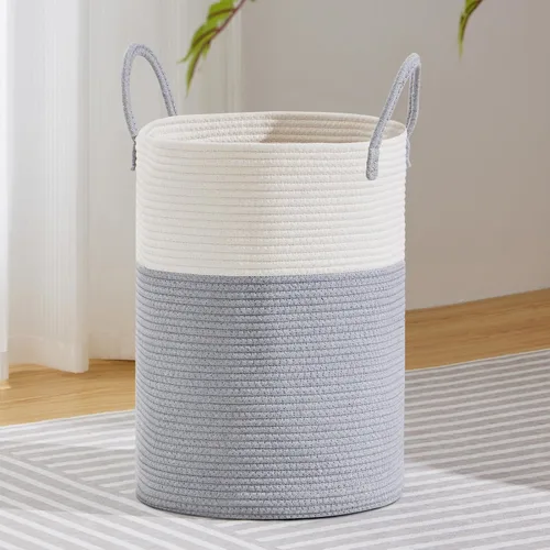 Vista 19 de VIPOSCO Cesta de lavandería tejida pequeña de 30L, color marrón y blanco