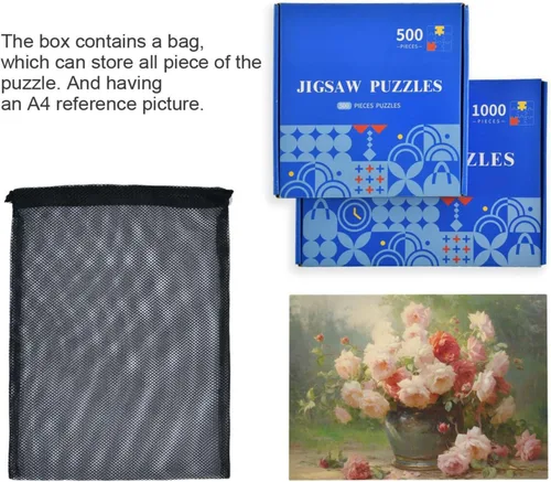 Vista 7 de Flower Vintage Jigsaw Puzzles 500 Pieces for Adults with Mesh Storage Bag 2011408