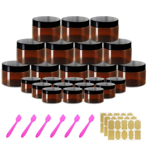 Vista 13 de Paquete de 12 recipientes pequeños de plástico de 4 onzas con tapas + paquete de 12 tarros de muestra de cosméticos de 0.7 oz/0.7 fl oz