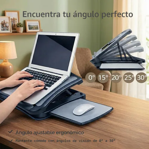 Vista 5 de MAX SMART Soporte de regazo para laptop con alfombrilla de mouse adjunta, cojín y ventilador de refrigeración USB, soporte antideslizante