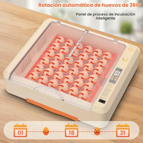 Vista 3 de Incubadora de huevos 36-60 con giro automático de huevos y control de humedad, incubadora de huevos de pollo ajustable con pantalla digital