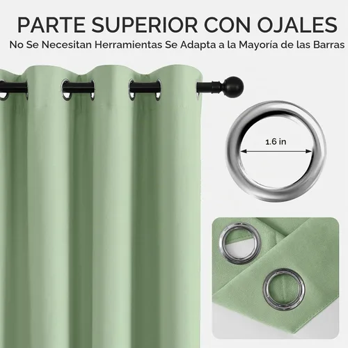 Vista 4 de Joydeco Cortinas opacas de lino para dormitorio, con ojales de 90 pulgadas de largo, cortinas resistentes para sala de estar, cortinas con Verde