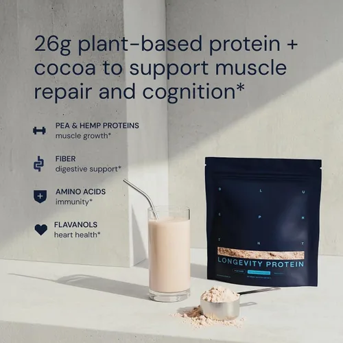 Vista 4 de Blueprint Bryan Johnson Polvo de Proteína de Chocolate – Suplemento Vegano a Base de Plantas con Polvo de Cacao – Ingredientes Limpios – 26g