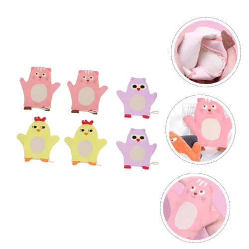 Vista 2 de 6Pcs Bath Mitts Washcloths Soft Body Cleaning Gloves with Cartoon Patterns for Gentle Scrubbers for Bath Enjoyment and Delicate Skin Care