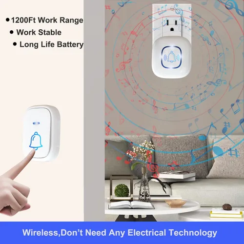 Vista 8 de Timbre inalámbrico, rango de 1200 pies, timbre lo suficientemente fuerte, 5 niveles de volumen y 52 timbres de puerta con LED intermitente