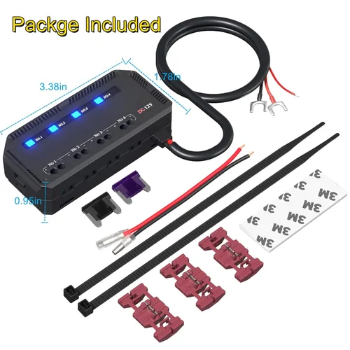 Vista 6 de Caja de fusibles de 12 V, kit universal con fusibles de 20 A, caja de relés, 4 circuitos, portafusibles de hoja pequeña de perfil bajo y bloque