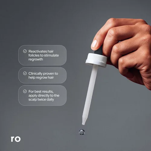 Vista 3 de RO MAN Minoxidil Solución al 5% para la pérdida y el crecimiento del cabello de los hombres, líquido sin perfume, clínicamente probado, 2 onzas