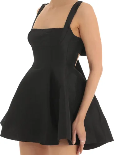 Vista 3 de Minivestido de verano para mujer, sin mangas, con lazo y espalda descubierta, cuello cuadrado, acampanado, vestido corto para fiesta, club