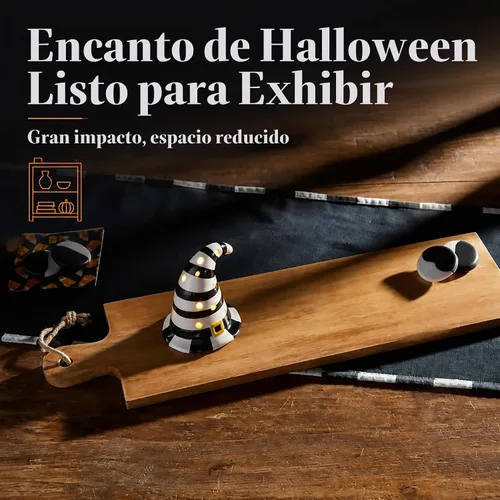 Vista 3 de Mud Pie - Sombrero de bruja iluminado para decoración de Halloween, estante