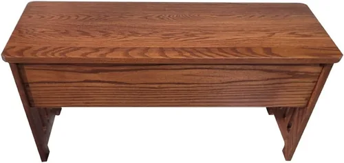 Vista 5 de RRD Banco de almacenamiento de madera, banco de entrada estilo misión con tapa abatible, banco de comedor de madera de roble macizo con listones