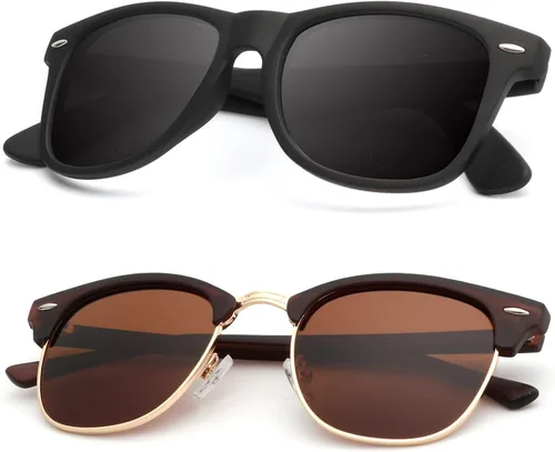 Vista 37 de KALIYADI Gafas de sol polarizadas para hombres y mujeres, marco semi sin montura, para conducir con bloqueo UV A01-(1 Pack) Tortuga Mate G15