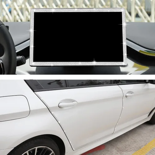 Vista 5 de TOMALL Bling Protector de Puerta de Coche con Parachoques de Cristal Antiarañazos, Tira de Cristales Adhesiva para Protector de Parachoques de Blanco