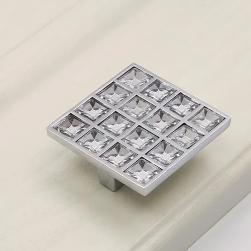 Vista 3 de Paquete de 4 Pomos Tiradores Cuadrados Extra Grandes de Cristal con Strass para Gabinetes Manijas, Pomos Brillantes de Cristal Tipo Diamante