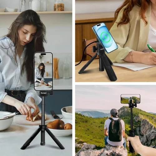 Vista 7 de HA-W08 magnético selfie stick trípode de carga inalámbrica magnético soporte de carga inalámbrica de escritorio Smartphone extensión trípode