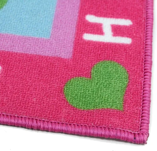Vista 4 de Alfombra rosa con diseño de remolacha para niñas de 39.4 x 52 pulgadas, educativa para aulas, antideslizante, alfombra de juego para sala