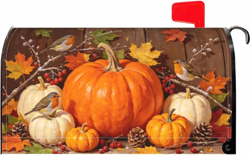 Vista 35 de Halloween Pumpkin Black Cat Mailbox Covers Magnetic Standard Size 18 X 21 Fall Maple leaves Spooky Themed Holiday Decorations Mailbox Wrap Post