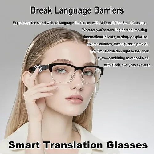 Vista 4 de Lentes inteligentes AI con traducción en tiempo real para 164 idiomas, lentes de traducción Bluetooth 5.4 para hombres y mujeres, bloqueo de luz