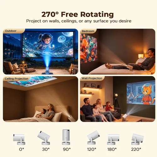 Vista 13 de Mini proyector con batería, WiFi 6 y Bluetooth5.4, compatible con Blanco loto