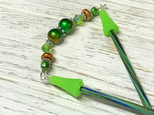 Vista 3 de Green Cooper Beaded Knitting Needle Point Protector Stitch Saver for Knitters