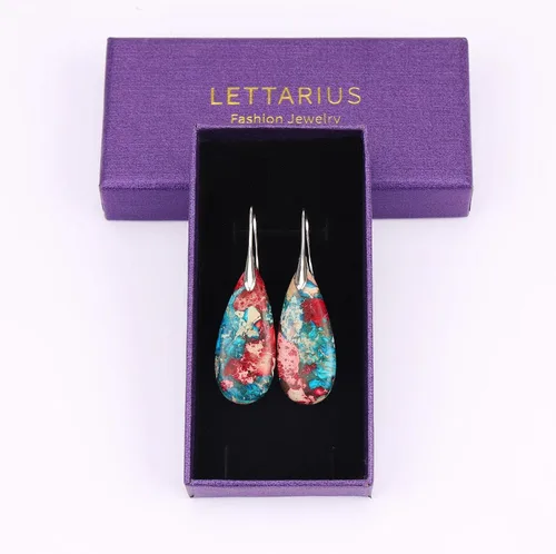 Vista 4 de Lettarius Aretes colgantes de piedra curativa natural con piedra de nacimiento de cristal