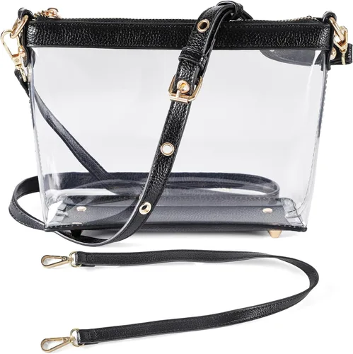 Vista 9 de Y&R Direct Bolsa cruzada 3 en 1 con cremallera transparente con ribete de cuero vegano para estadio, festival, concierto, regalos para el día