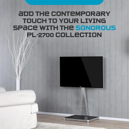 Vista 7 de SONOROUS PL-2700 - Soporte de TV de alta calidad para sala de estar, soporte de piso de TV de lujo con base de vidrio templado, moderno soporte