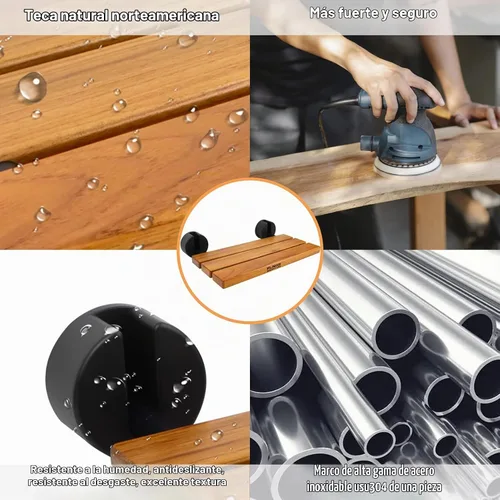 Vista 4 de Asiento de ducha plegable de teca de 20 pulgadas montado en la pared, banco de ducha plegable para espacio de ducha pequeño, taburete de madera
