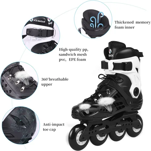 Vista 2 de Patines en línea para mujeres y hombres, patines en línea para adultos, rodamientos de acero al carbono ABEC-7, ruedas de poliuretano 85A de 0.157 x