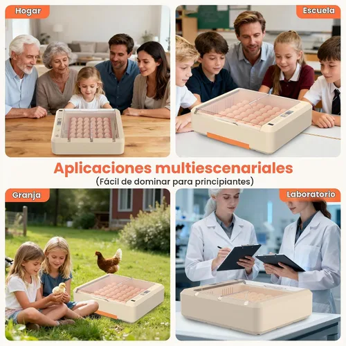 Vista 7 de Incubadora de huevos 36-60 con giro automático de huevos y control de humedad, incubadora de huevos de pollo ajustable con pantalla digital
