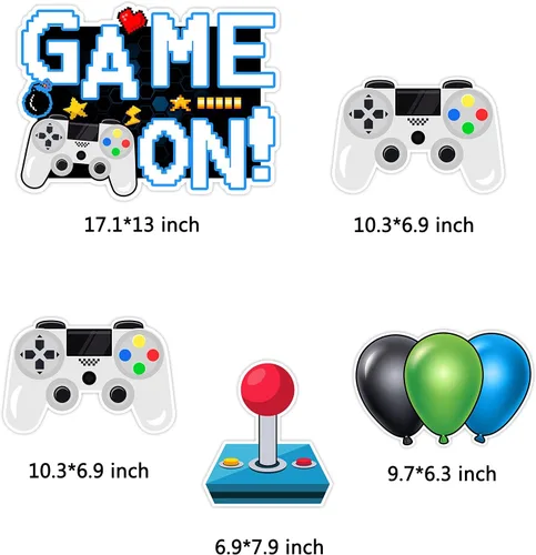 Vista 2 de Letreros de juego en video juego con estacas - Incluye palo de control remoto de juego y letreros de globo - Señales y estacas resistentes a
