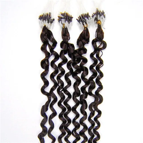 Vista 2 de Micro Link - Extensiones de cabello rizado con micro anillo, punta de bucle, cabello humano Remy real, color marrón oscuro, 20 pulgadas, 100 s #02