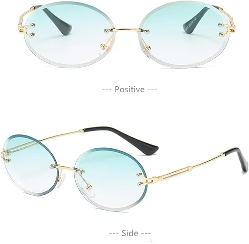 Vista 3 de LASPOR Gafas de sol ovaladas retro para mujeres y hombres, a la moda, vintage, de metal dorado, sin marco, lentes tintados, protección UV400