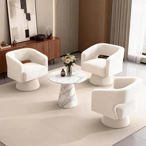 Vista 15 de ClinQ Silla giratoria de barril acento, juego de sillas redondas tapizadas de teddy extragrandes, silla de tocador moderna de lujo de 360°