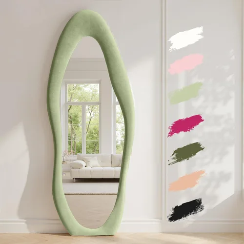 Vista 20 de Anpark Espejo de Cuerpo Completo 63"x24" Espejo de Piso de Cuerpo Completo Irregular Montado en Pared con Soporte Marco Envuelto en Franela Negra