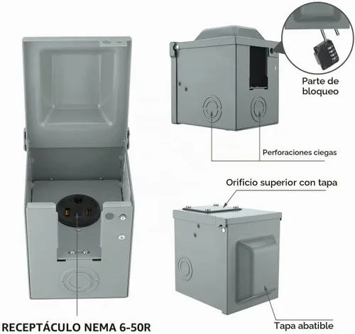 Vista 3 de Miady Caja de toma de corriente de 50 amperios 6-50R de 250 voltios, cerrada con cerradura y resistente a la intemperie, panel de receptáculo