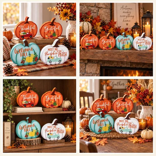 Vista 5 de Jetec - 4 decoraciones de otoño para el hogar, decoración de Acción de Gracias, multicolor Varios