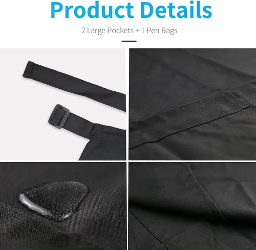 Vista 3 de Delantal ajustable con peto, impermeable, con 2 bolsillos, correa para el cuello y corbata extra larga, delantales de cocina unisex