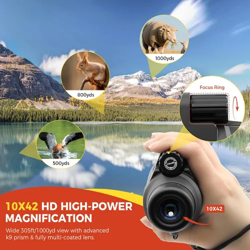 Vista 2 de Astromania Telescopio monocular 10x42 HD K9 prisma – Alta potencia y compacto, impermeable, a prueba de niebla, a prueba de golpes para observación