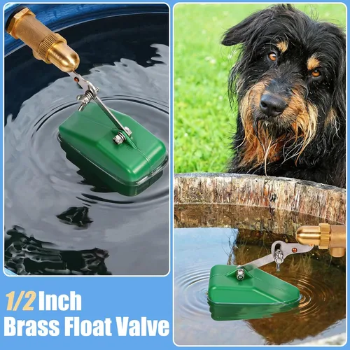 Vista 6 de Válvula de flotador de 1/2 pulgada, válvula de flotador de llenado automático para piscina, verde Adjuatable Arm, Brass Valve & Plastic Float