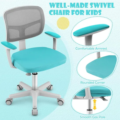 Vista 8 de GLACER - Silla de escritorio para niños, silla de estudio de malla ajustable con ruedas (verde) Swivel Ergonomic Computer Task Chair with Arms