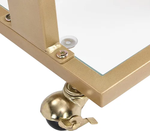 Vista 6 de Mesa auxiliar móvil de vidrio transparente con marco acrílico, moderna mesa auxiliar de sofá en forma de C con ruedas, mesa de aperitivos