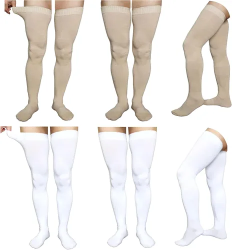 Vista 4 de 2 pares de calcetines altos hasta el muslo de talla grande para muslos gruesos, medias extra largas sobre la rodilla para mujer, calentadores