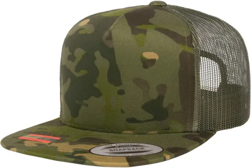 Vista 5 de Su logotipo bordado en Yupoong 6006 Flatbill Trucker Snapback Sombrero Logotipo personalizado