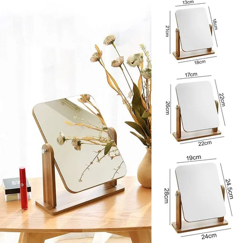 Vista 9 de Tocador HD con base de madera, espejo de maquillaje para dormitorio de niña, giratorio de 360°, espejo de afeitado de escritorio, adornos