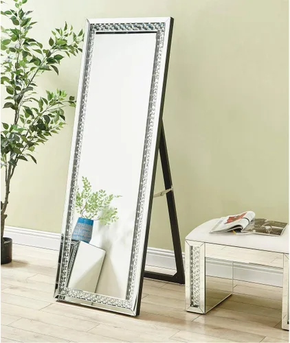 Vista 2 de Elegant Decor Sparkle - Espejo de pie contemporáneo con marco de cristal plateado de 63 pulgadas