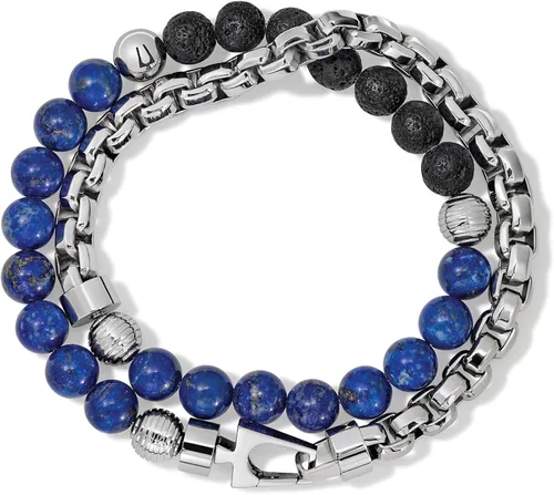 Vista 5 de Bulova Jewelry Men's Classic Double-Wrap Box Chain and Beaded Bracelet with Tuning Fork Closure