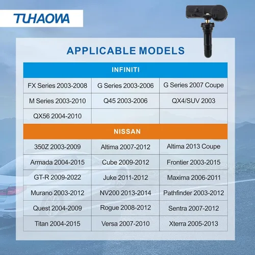 Vista 2 de Sensor de presión de neumáticos TPMS compatible con Infiniti Nissan preprogramado 315MHz Reemplazar # 40700-JA01B 40700-1AA0B 40700-1AA0D