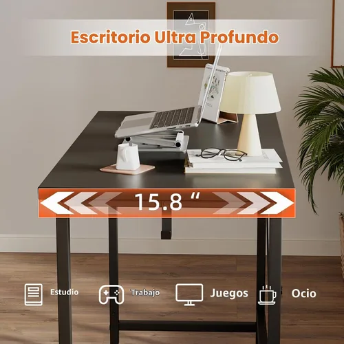 Vista 7 de Mericonia Escritorio de computadora, escritorio de juegos para espacios pequeños, mesa moderna de estilo simple para oficina en casa, mesa de Negro
