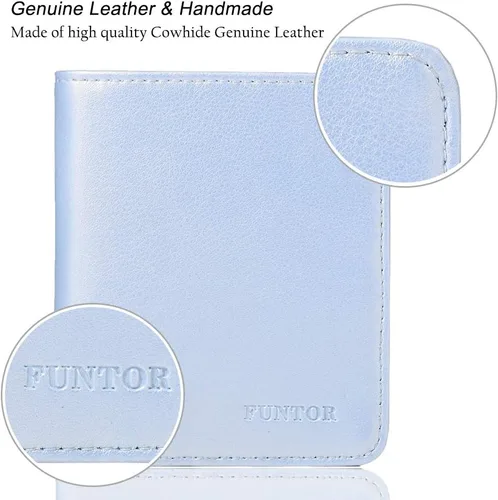 Vista 5 de Funtor Cartera de cuero para mujer, pequeña y compacta, con bolsillo doble, bloqueo RFID, para mujer