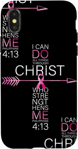Vista 5 de Breast Cancer Phone Cases Women Philippians 4:13 Pink Cancer Case for iPhone 17